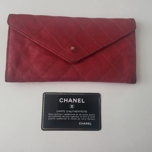 Vintage Chanel Double Stitched Envelope Long Clutch Wallet